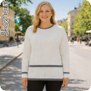 Skovhuus-tr�ja med sidknappar, offwhite/antracit. Orgnic cotton